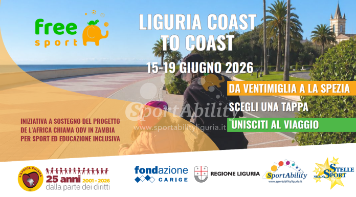 “Liguria Coast to Coast”: dal 15 al 19 giugno 2026 lo sport diventa un viaggio di inclusione e solidarietà